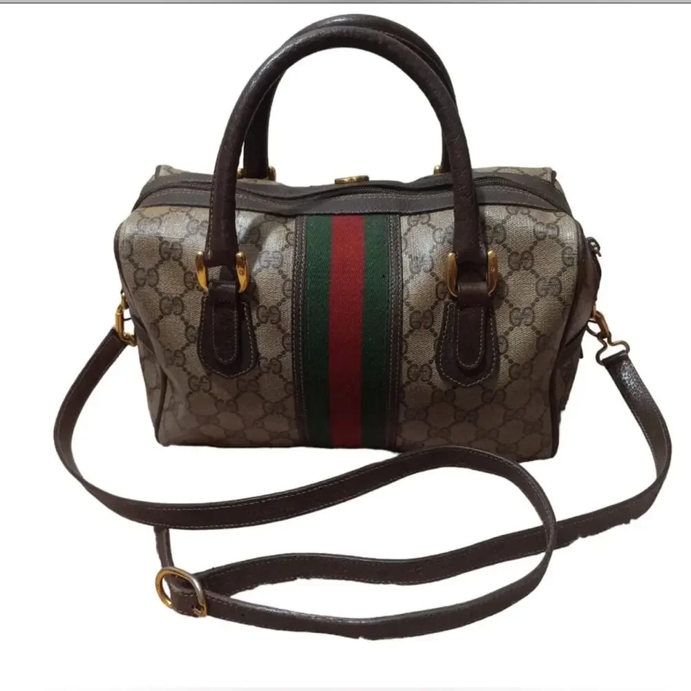 VTG Gucci Ophidia Stripe Boston Brown Doctor Bag - Picture 5 of 10